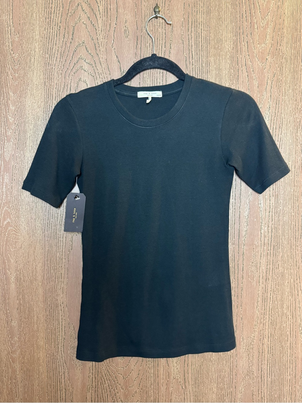 rag & bone Black Short Sleeve Crewneck Ribbed Top